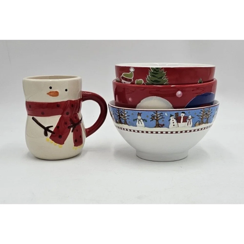 Holiday & Snowman Variety Of Bowls and Cup Christmas